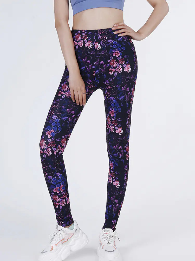Summer Flower Print Gym Leggings – Stretchy Floral Workout Pants - My Store