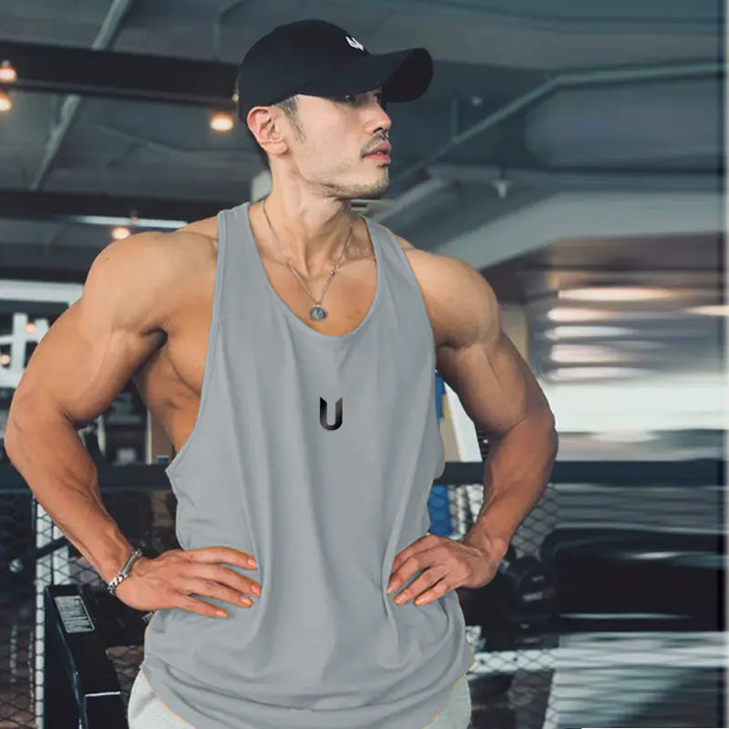 Men's Printed Round Neck Tank Top -Breathable Casual Gym Wear - My Store