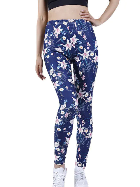 Summer Flower Print Gym Leggings – Stretchy Floral Workout Pants - My Store