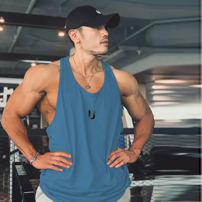 Men's Printed Round Neck Tank Top -Breathable Casual Gym Wear - My Store