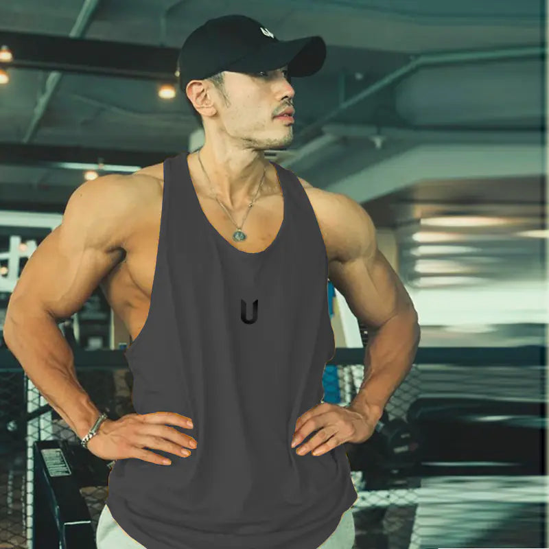 Men's Printed Round Neck Tank Top -Breathable Casual Gym Wear - My Store