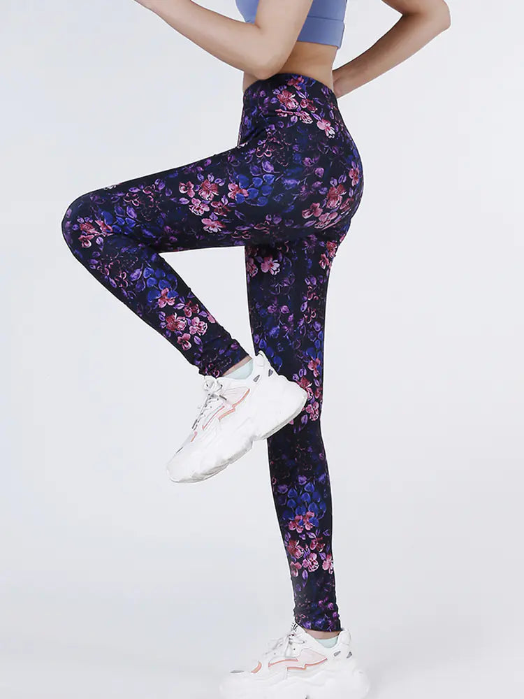 Summer Flower Print Gym Leggings – Stretchy Floral Workout Pants - My Store
