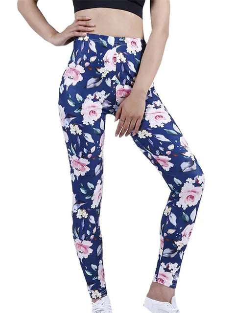 Summer Flower Print Gym Leggings – Stretchy Floral Workout Pants - My Store
