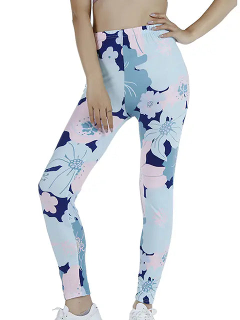 Summer Flower Print Gym Leggings – Stretchy Floral Workout Pants - My Store