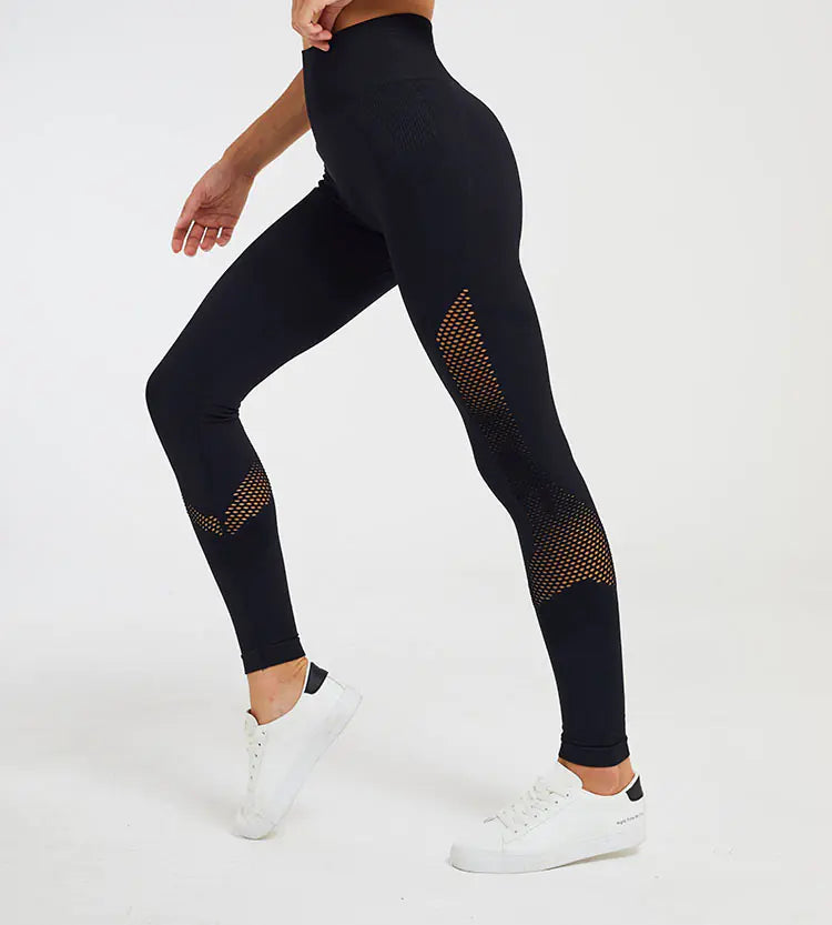 Seamless Hollow Fitness Leggings -Breathable Yoga & Gym Pants - My Store