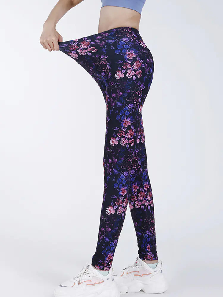 Summer Flower Print Gym Leggings – Stretchy Floral Workout Pants - My Store