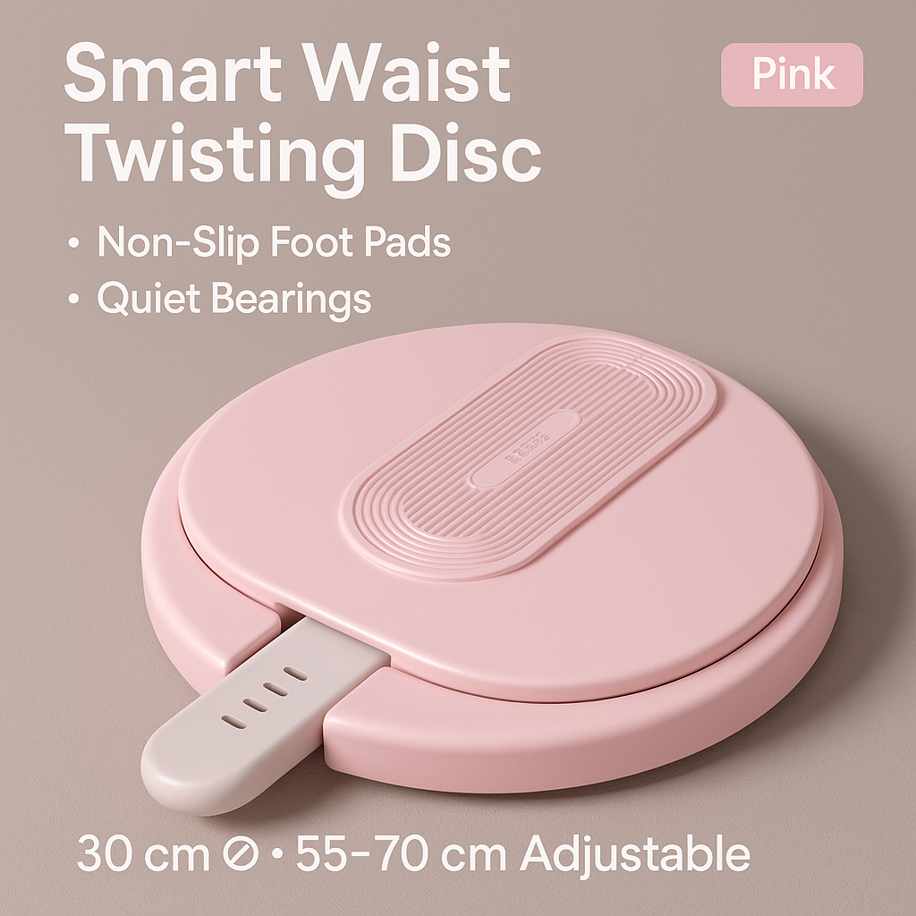 Pink smart waist twisting disc with text on a beige background