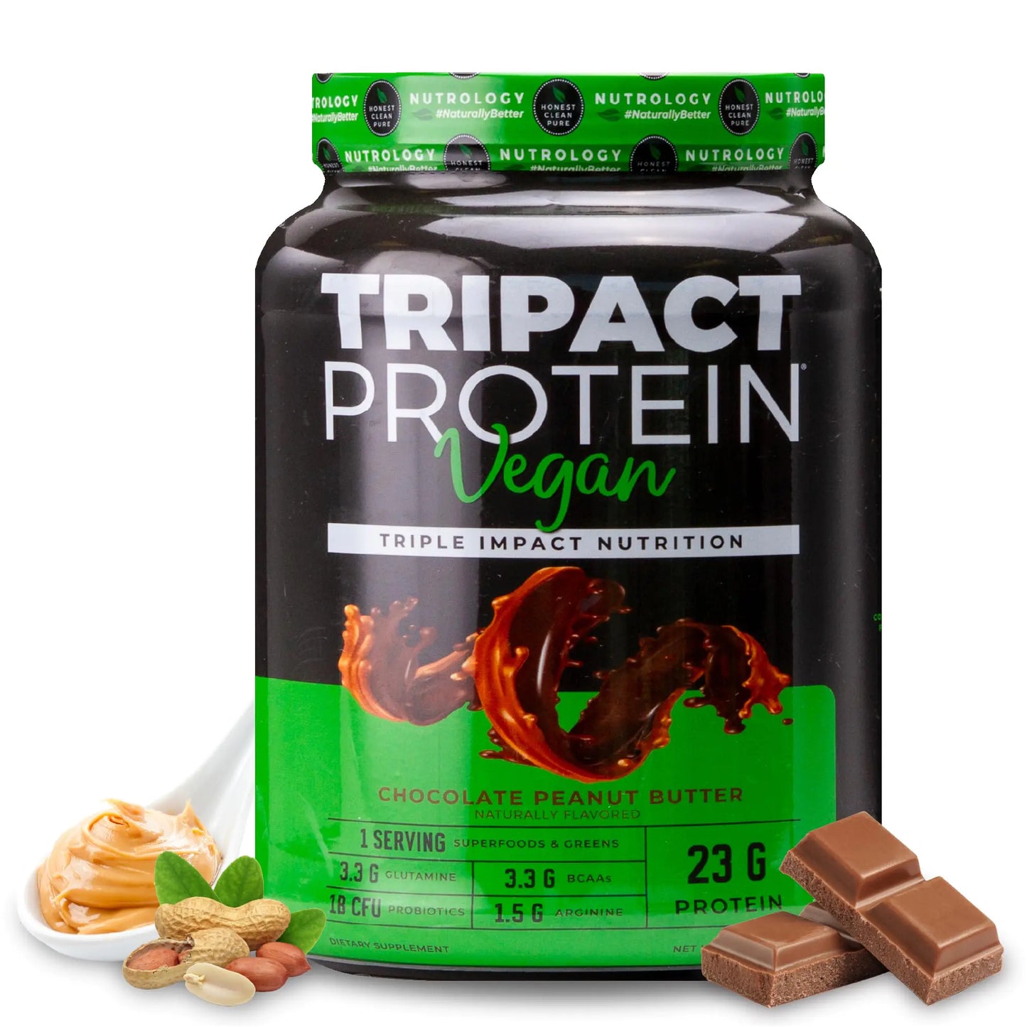 Nutrology TRIPACT Vegan Protein Powder - Vegan Meal Replacement Shakes with Organic Pea Rice & Pumpkin Plant Based Protein Powder BCAAs & Glutamine Non-GMO Chocolate Peanut Butter 20 Servings - My Store
