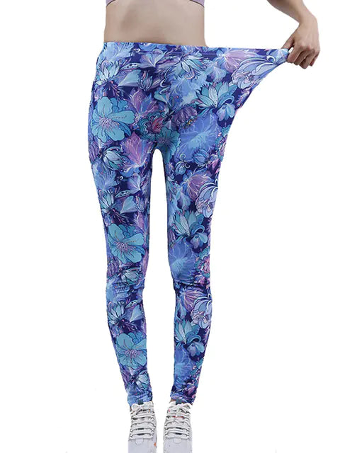 Summer Flower Print Gym Leggings – Stretchy Floral Workout Pants - My Store
