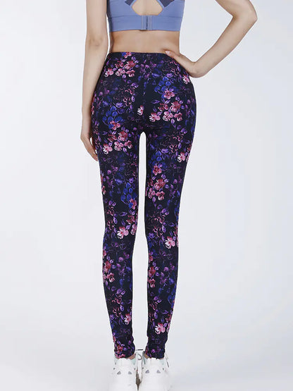 Summer Flower Print Gym Leggings – Stretchy Floral Workout Pants - My Store