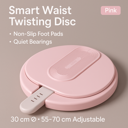 Pink smart waist twisting disc with text on a beige background