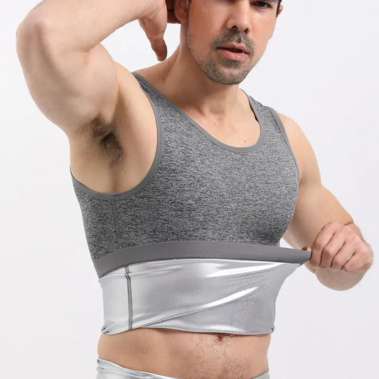 Man wearing a gray sports bra and underwear set on a white background