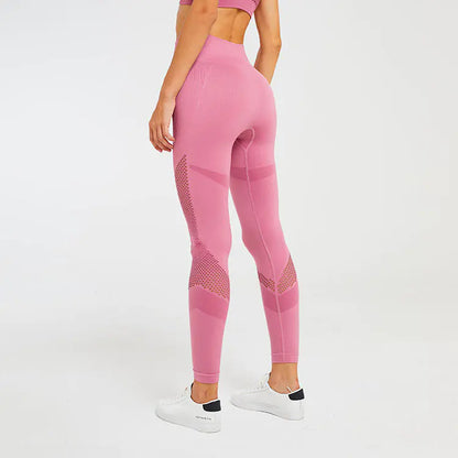 Seamless Hollow Fitness Leggings -Breathable Yoga & Gym Pants - My Store