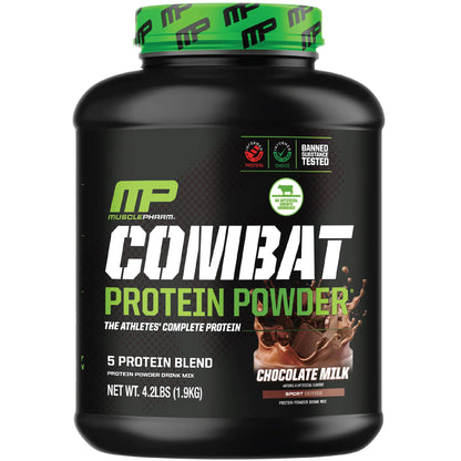 MusclePharm Combat Protein Powder Chocolate Milk Flavor Fuels Muscles for Productive Workouts 5 Protein Sources Including Whey Protein Isolate & Egg Albumin Gluten Free 4.2 lb 52 Servings - My Store