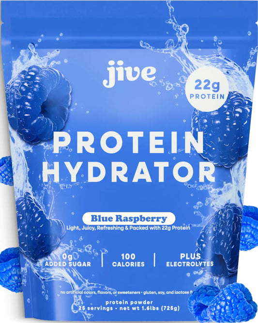 Jive 100% Grass Fed Protein Hydrator Clear Protein Powder - w/Electrolytes 22g Protein 100 Calories & 25 Servings - Blue Raspberry - Clear Whey Isolate Protein - My Store